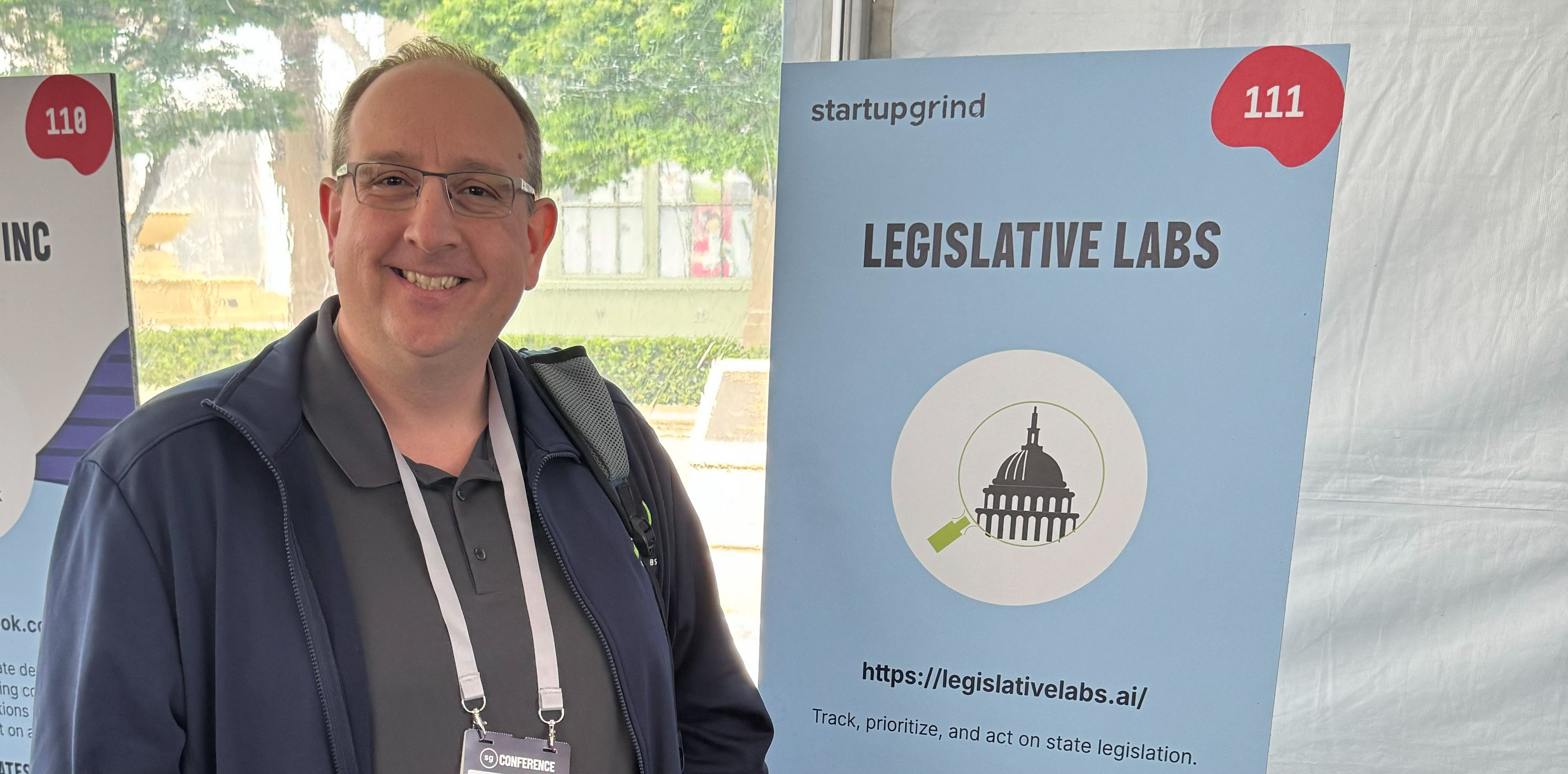 Adrian Menard at Legislative Labs Startup Grind booth